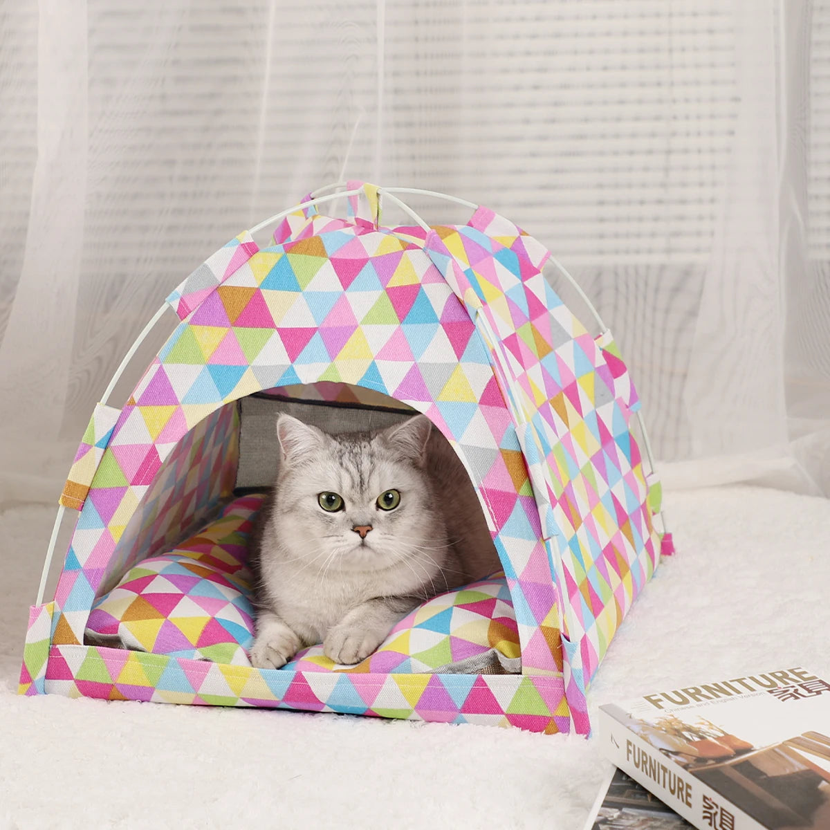 Pet Tent Bed Cats House Supplies Products Accessories Warm Cushions Furniture Sofa Basket Beds Winter Clamshell Kitten Tents Cat